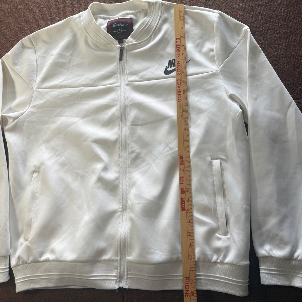 Rare comfy Maximos USA White Track Jacket Nike Logo Full Zip Bomber Mens XXXL - Picture 3 of 8